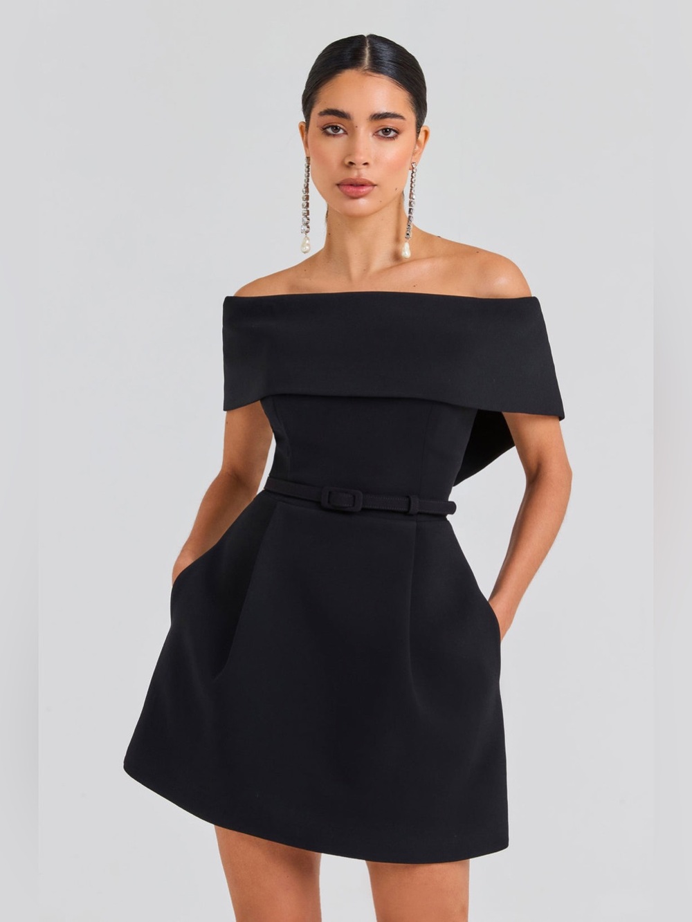 NADINE MERABI Harper Belted Mini Black Dress M